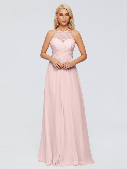 Isabel Halter Keyhole Chiffon Long Bridesmaid Dresses