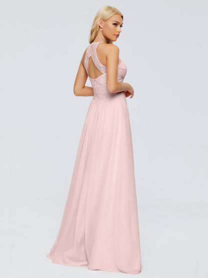 Isabel Halter Keyhole Chiffon Long Bridesmaid Dresses