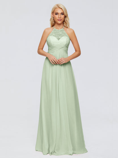 Isabel Halter Keyhole Chiffon Long Bridesmaid Dresses