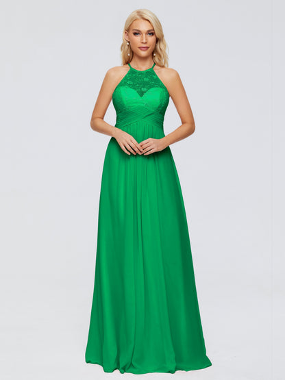 Isabel Halter Keyhole Chiffon Long Bridesmaid Dresses