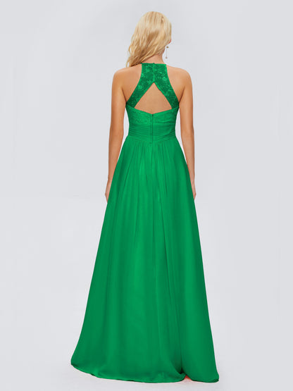 Isabel Halter Keyhole Chiffon Long Bridesmaid Dresses