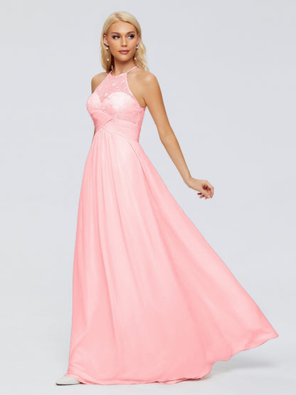 Isabel Halter Keyhole Chiffon Long Bridesmaid Dresses
