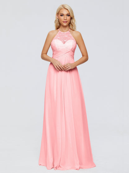 Isabel Halter Keyhole Chiffon Long Bridesmaid Dresses