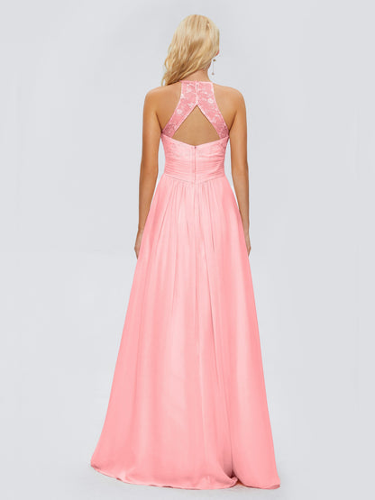 Isabel Halter Keyhole Chiffon Long Bridesmaid Dresses