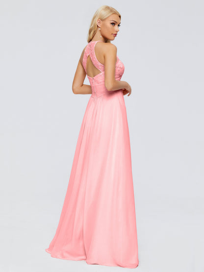 Isabel Halter Keyhole Chiffon Long Bridesmaid Dresses