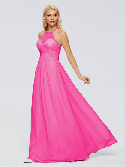 Isabel Halter Keyhole Chiffon Long Bridesmaid Dresses
