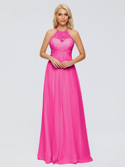 Isabel Halter Keyhole Chiffon Long Bridesmaid Dresses