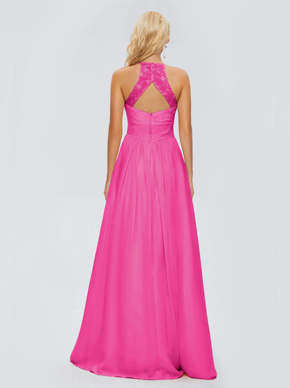 Isabel Halter Keyhole Chiffon Long Bridesmaid Dresses