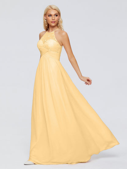 Isabel Halter Keyhole Chiffon Long Bridesmaid Dresses
