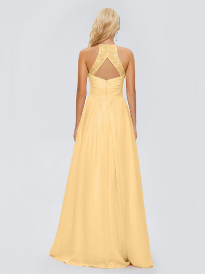 Isabel Halter Keyhole Chiffon Long Bridesmaid Dresses