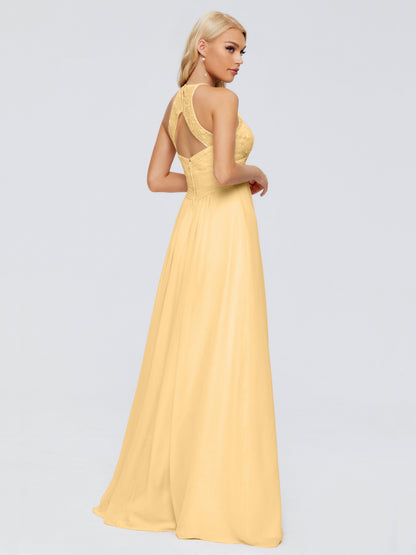 Isabel Halter Keyhole Chiffon Long Bridesmaid Dresses