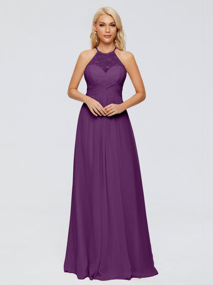 Isabel Halter Keyhole Chiffon Long Bridesmaid Dresses