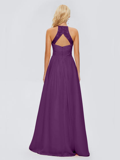 Isabel Halter Keyhole Chiffon Long Bridesmaid Dresses