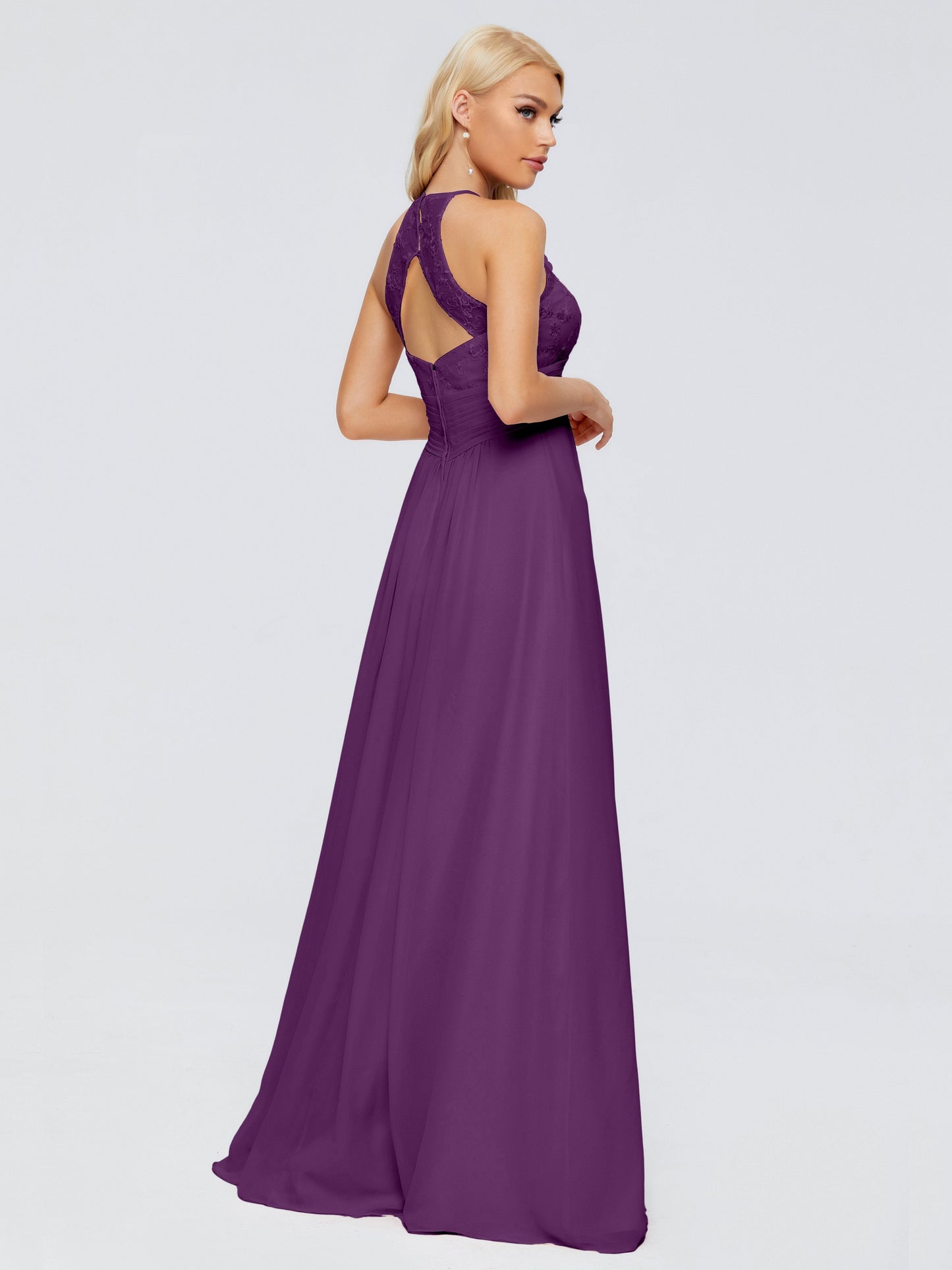 Isabel Halter Keyhole Chiffon Long Bridesmaid Dresses