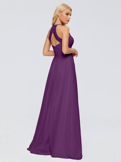 Isabel Halter Keyhole Chiffon Long Bridesmaid Dresses