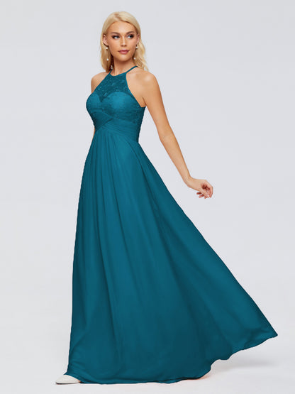 Isabel Halter Keyhole Chiffon Long Bridesmaid Dresses