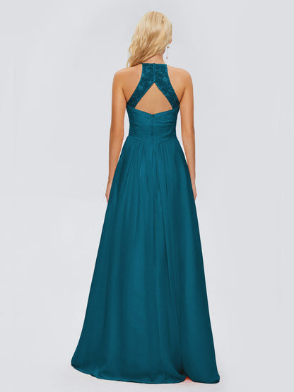 Isabel Halter Keyhole Chiffon Long Bridesmaid Dresses