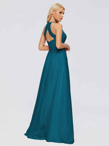 Isabel Halter Keyhole Chiffon Long Bridesmaid Dresses