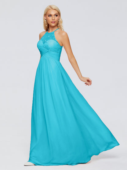 Isabel Halter Keyhole Chiffon Long Bridesmaid Dresses