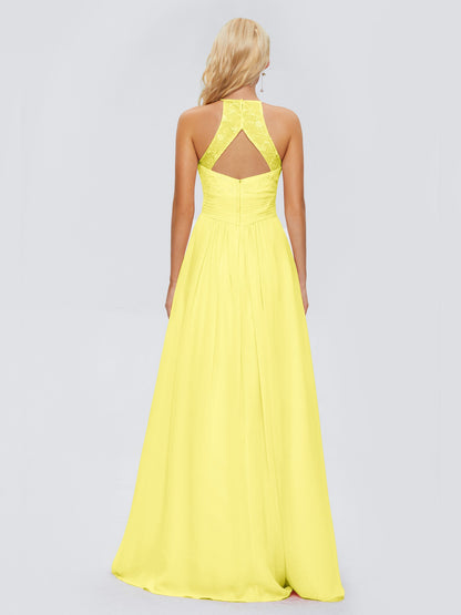 Isabel Halter Keyhole Chiffon Long Bridesmaid Dresses
