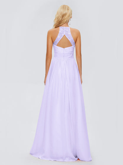 Isabel Halter Keyhole Chiffon Long Bridesmaid Dresses