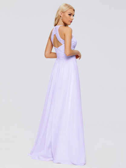 Isabel Halter Keyhole Chiffon Long Bridesmaid Dresses