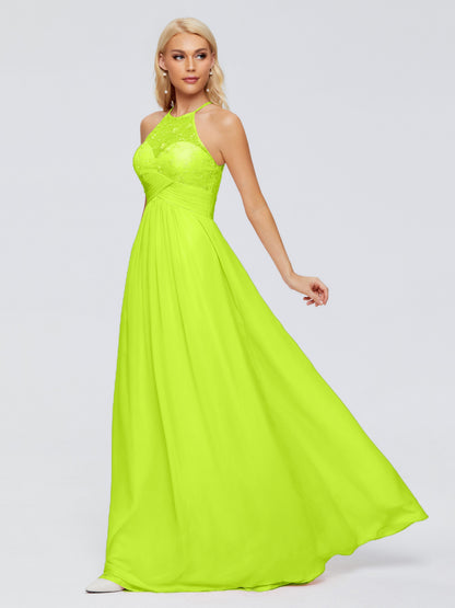 Isabel Halter Keyhole Chiffon Long Bridesmaid Dresses