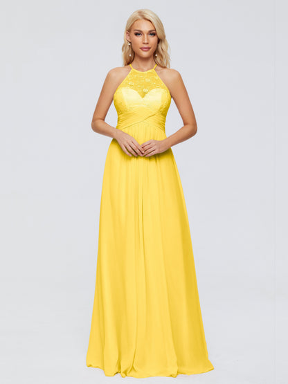 Isabel Halter Keyhole Chiffon Long Bridesmaid Dresses