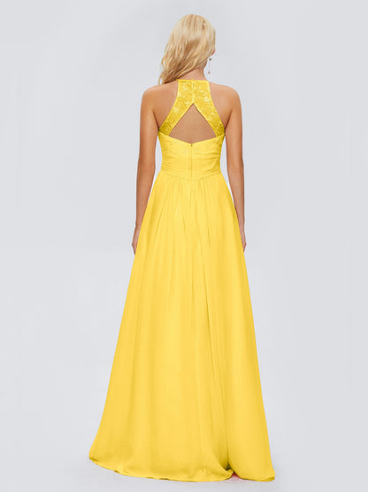 Isabel Halter Keyhole Chiffon Long Bridesmaid Dresses