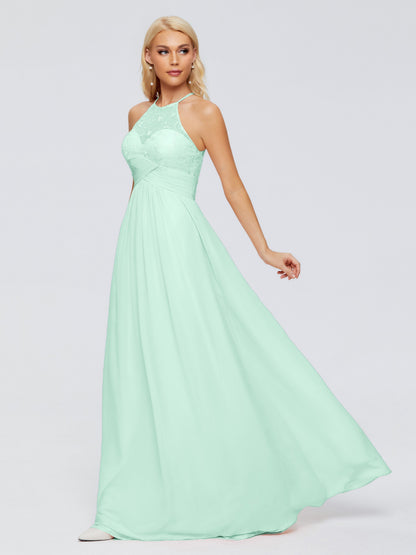 Isabel Halter Keyhole Chiffon Long Bridesmaid Dresses