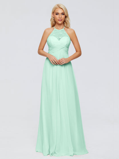 Isabel Halter Keyhole Chiffon Long Bridesmaid Dresses