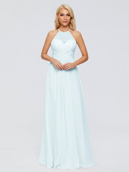 Isabel Halter Keyhole Chiffon Long Bridesmaid Dresses