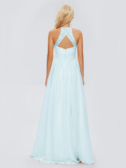 Isabel Halter Keyhole Chiffon Long Bridesmaid Dresses