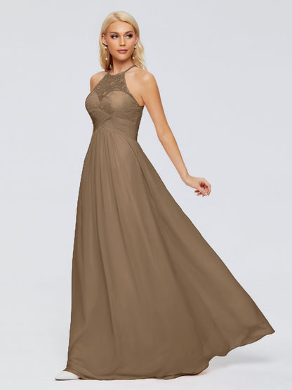 Isabel Halter Keyhole Chiffon Long Bridesmaid Dresses