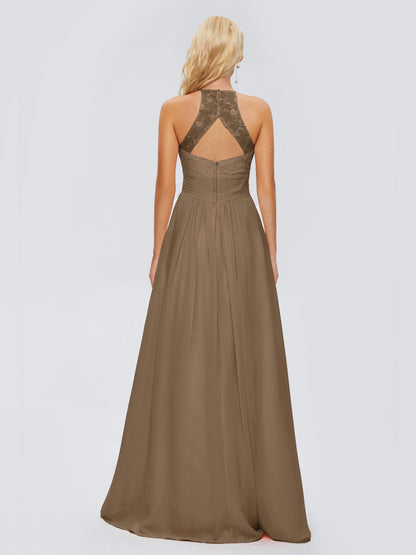 Isabel Halter Keyhole Chiffon Long Bridesmaid Dresses