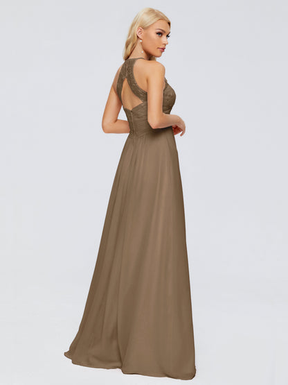 Isabel Halter Keyhole Chiffon Long Bridesmaid Dresses