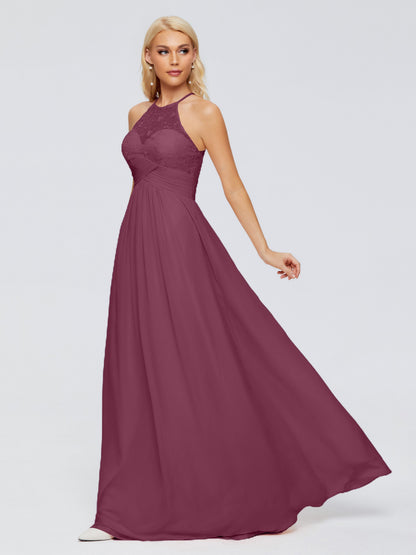 Isabel Halter Keyhole Chiffon Long Bridesmaid Dresses