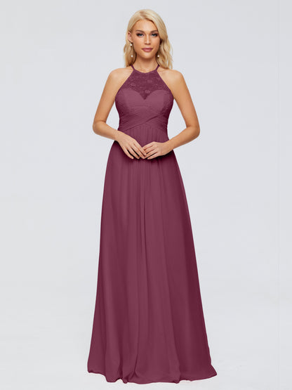 Isabel Halter Keyhole Chiffon Long Bridesmaid Dresses