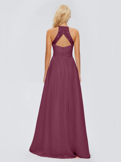Isabel Halter Keyhole Chiffon Long Bridesmaid Dresses