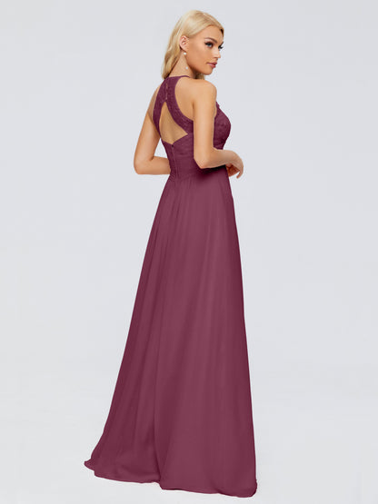 Isabel Halter Keyhole Chiffon Long Bridesmaid Dresses