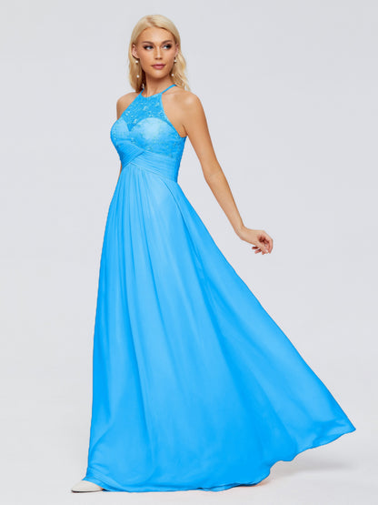 Isabel Halter Keyhole Chiffon Long Bridesmaid Dresses