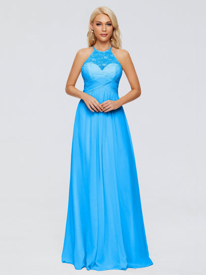 Isabel Halter Keyhole Chiffon Long Bridesmaid Dresses