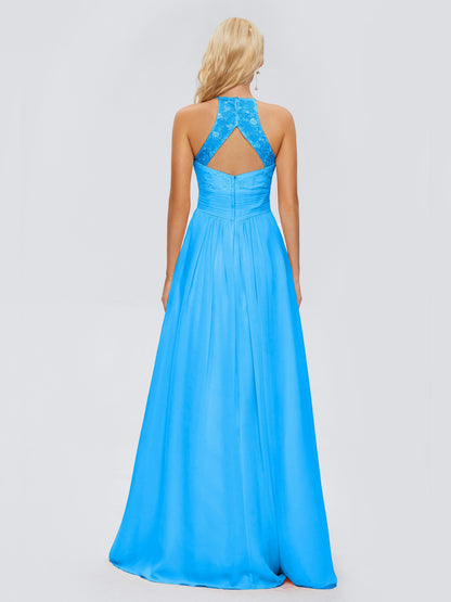 Isabel Halter Keyhole Chiffon Long Bridesmaid Dresses
