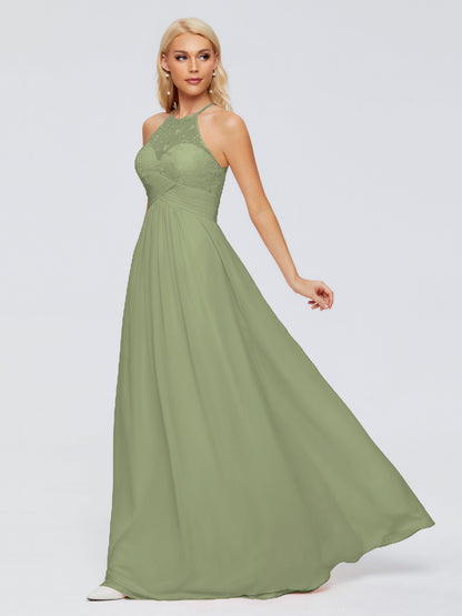 Isabel Halter Keyhole Chiffon Long Bridesmaid Dresses