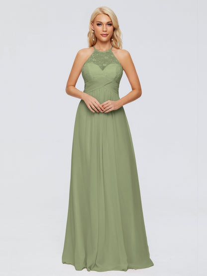 Isabel Halter Keyhole Chiffon Long Bridesmaid Dresses