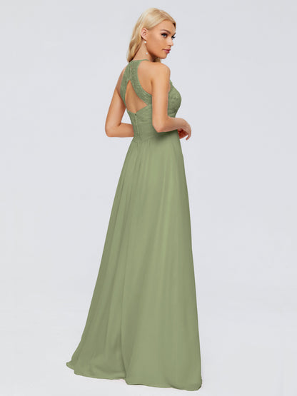 Isabel Halter Keyhole Chiffon Long Bridesmaid Dresses