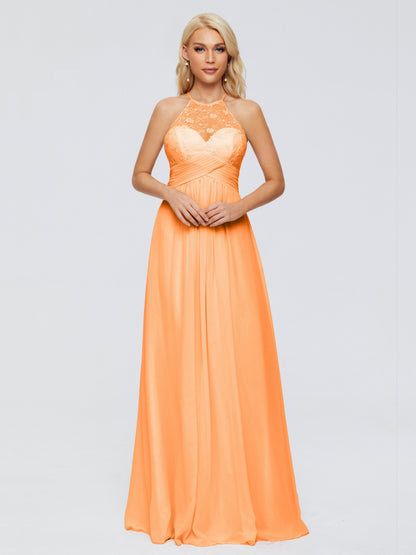 Isabel Halter Keyhole Chiffon Long Bridesmaid Dresses