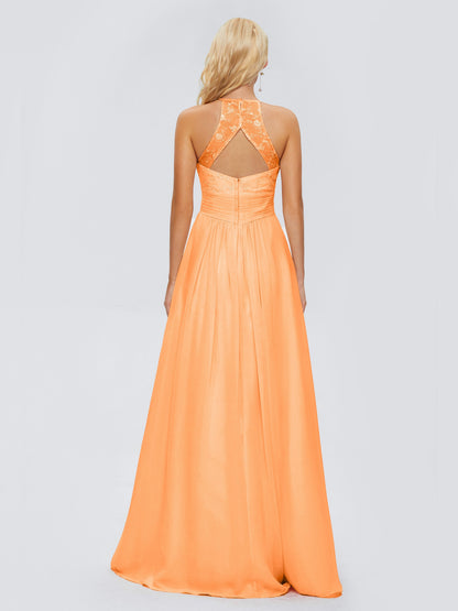 Isabel Halter Keyhole Chiffon Long Bridesmaid Dresses