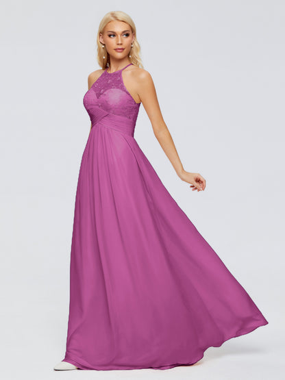 Isabel Halter Keyhole Chiffon Long Bridesmaid Dresses
