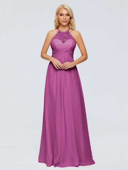 Isabel Halter Keyhole Chiffon Long Bridesmaid Dresses